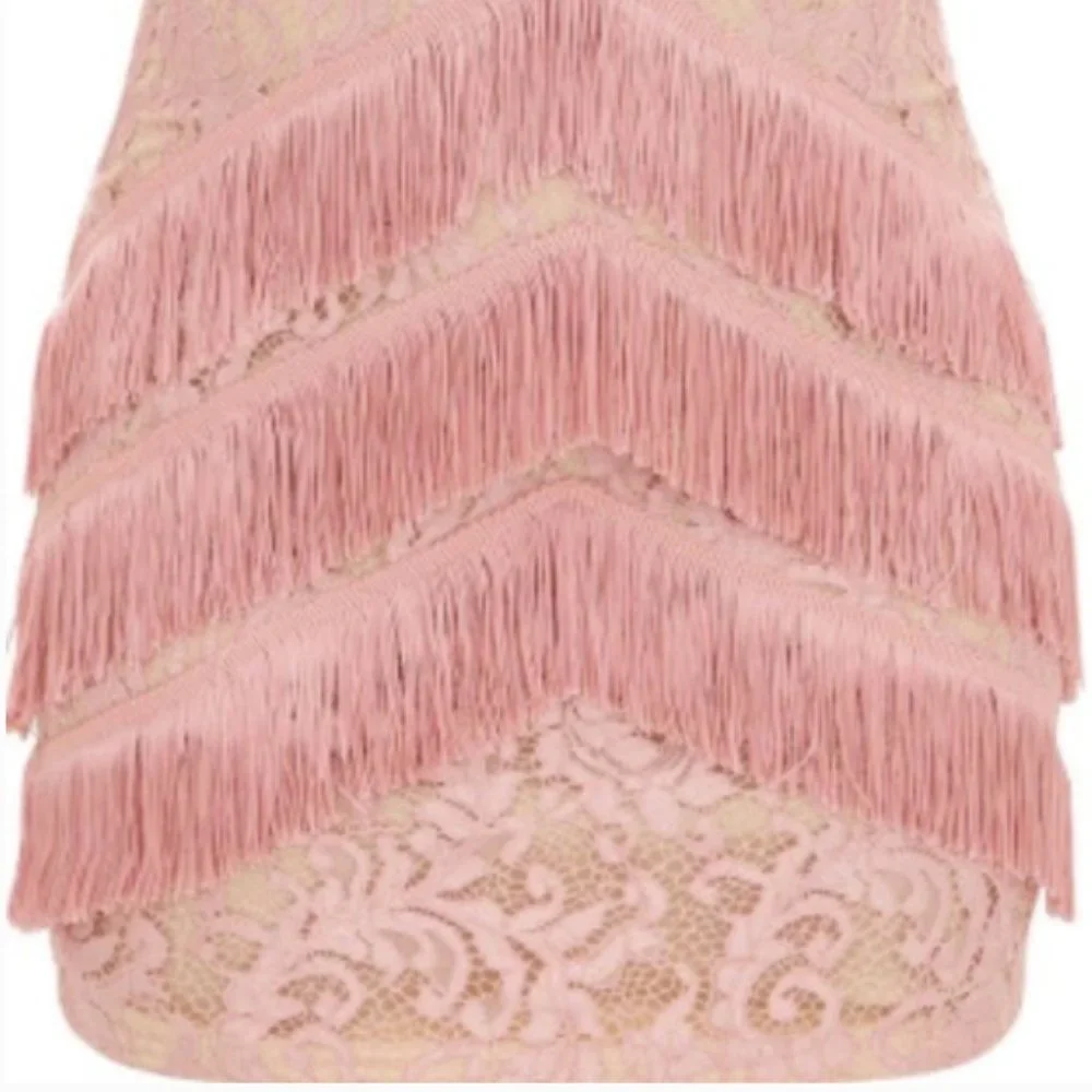 NWOT "RARE" PINK STRAPPY LACE TASSEL DETAIL DRESS - Picture 3 of 7